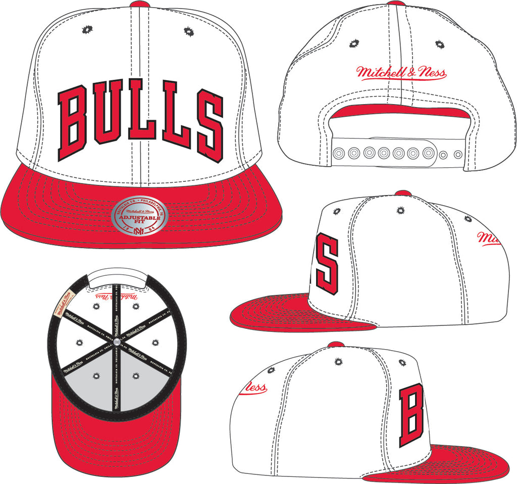 Mitchell & Ness Chicago Bulls Core White and Red Adjustable Snapback Hat for Men product image 3, provided for visual