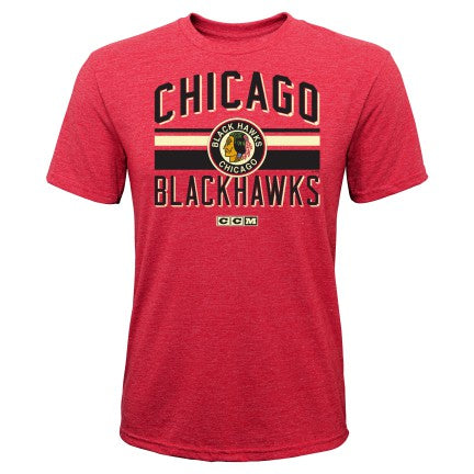 Youth Chicago Blackhawks Triblend CCM Classic Logo Bar T-Shirt product image 1, provided for visual reference and product