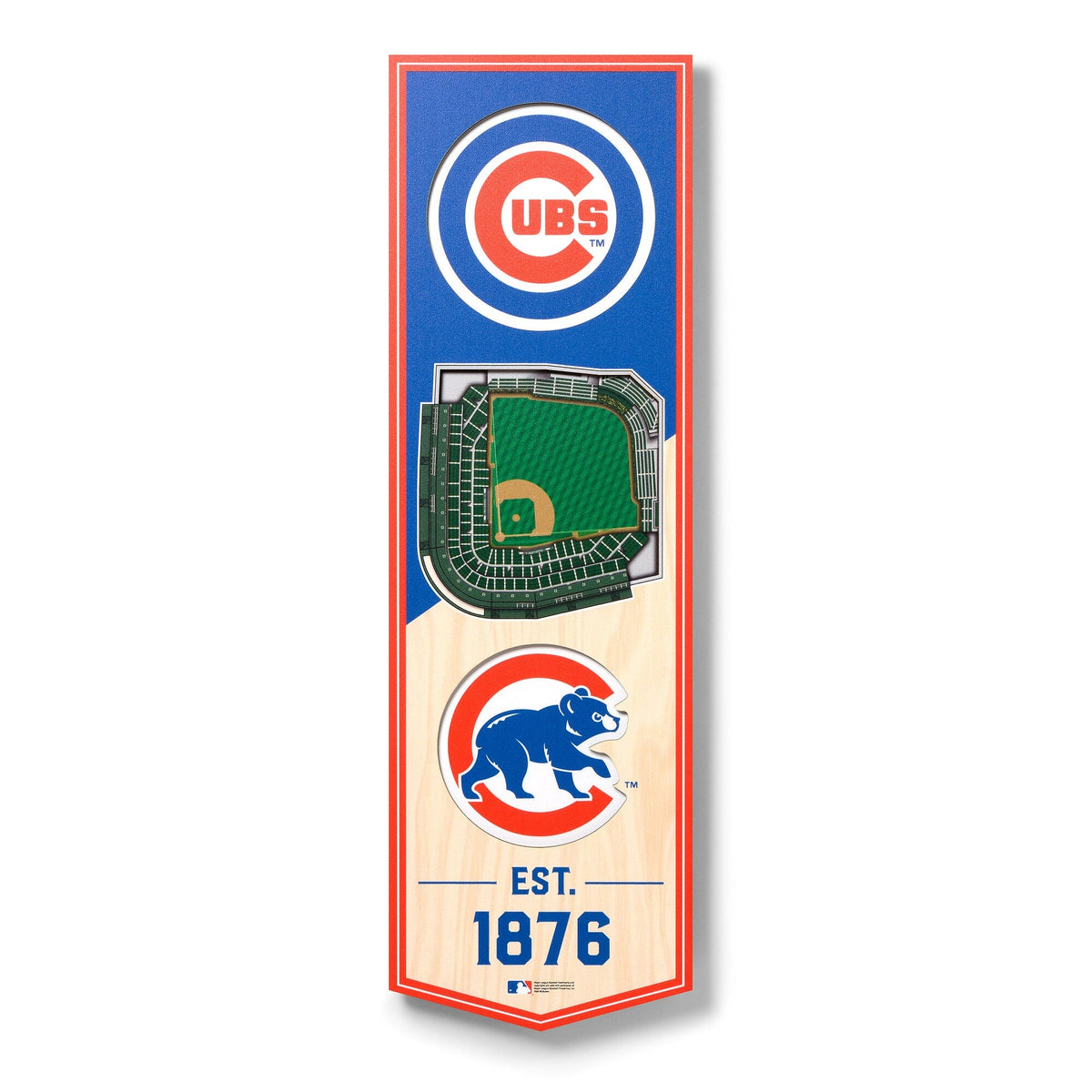 Chicago Cubs 6'' x 19'' 3D StadiumView Banner product image 1, provided for visual reference and product detail review