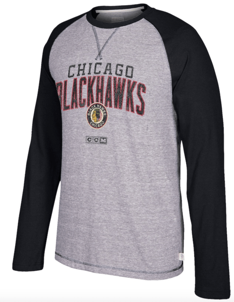 Chicago Blackhawks Gray/Black CCM Long Sleeve Crew T-Shirt for Men product image 1, provided for visual reference and