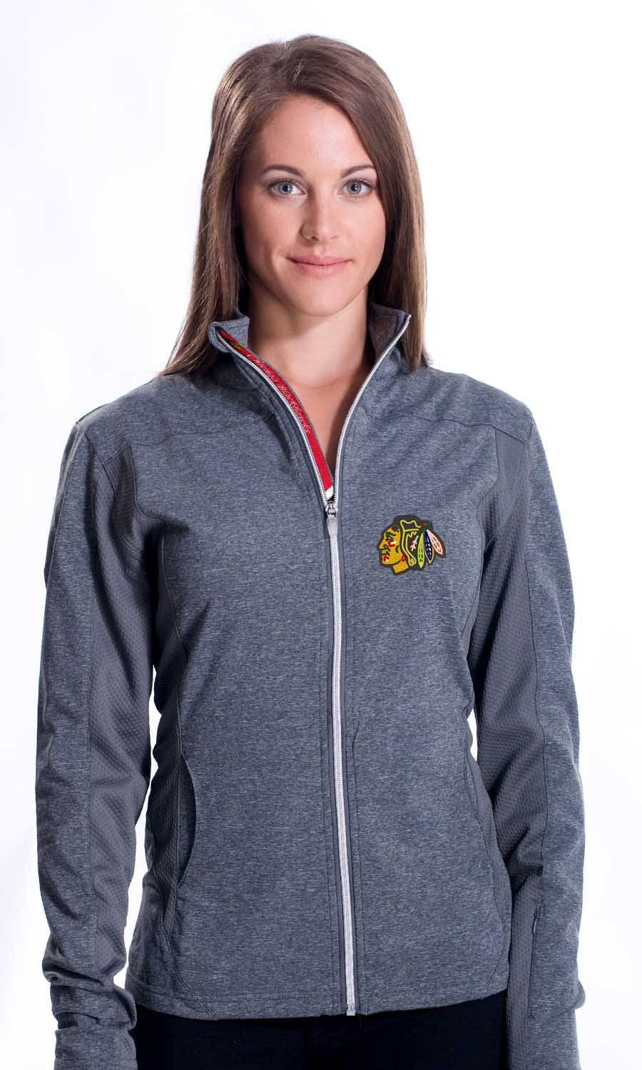 Chicago Blackhawks Levelwear Aurora Script Full Zip Jacket-Gray for Women product image 1, provided for visual reference and