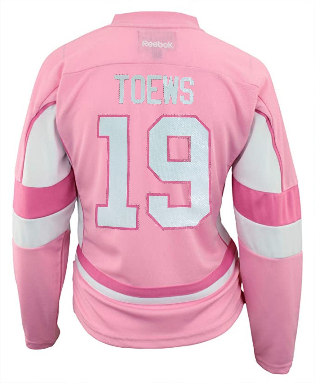 Youth Girls Jonathan Toews Chicago Blackhawks Pink Replica Player Jersey product image 1, provided for visual reference and