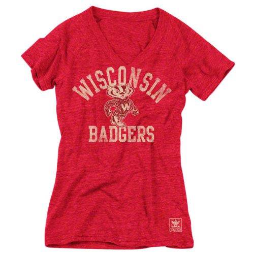 Wisconsin Badgers Women Heather Red adidas Originals Gym Class Tri-Blend Vintage T-Shirt product image 1, provided for
