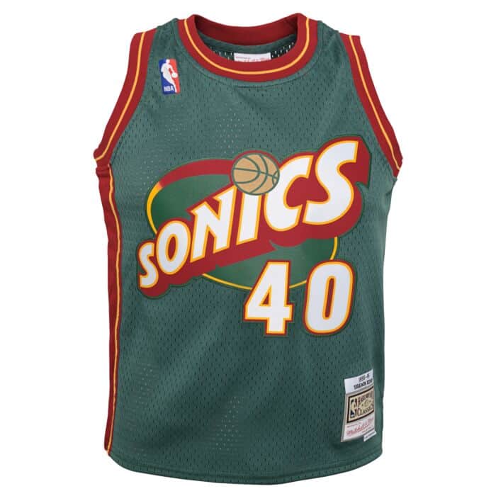 Youth Shawn Kemp Seattle Supersonics Mitchell & Ness 1996-96 Green NBA Swingman Hardwood Classics Jersey product image 2,