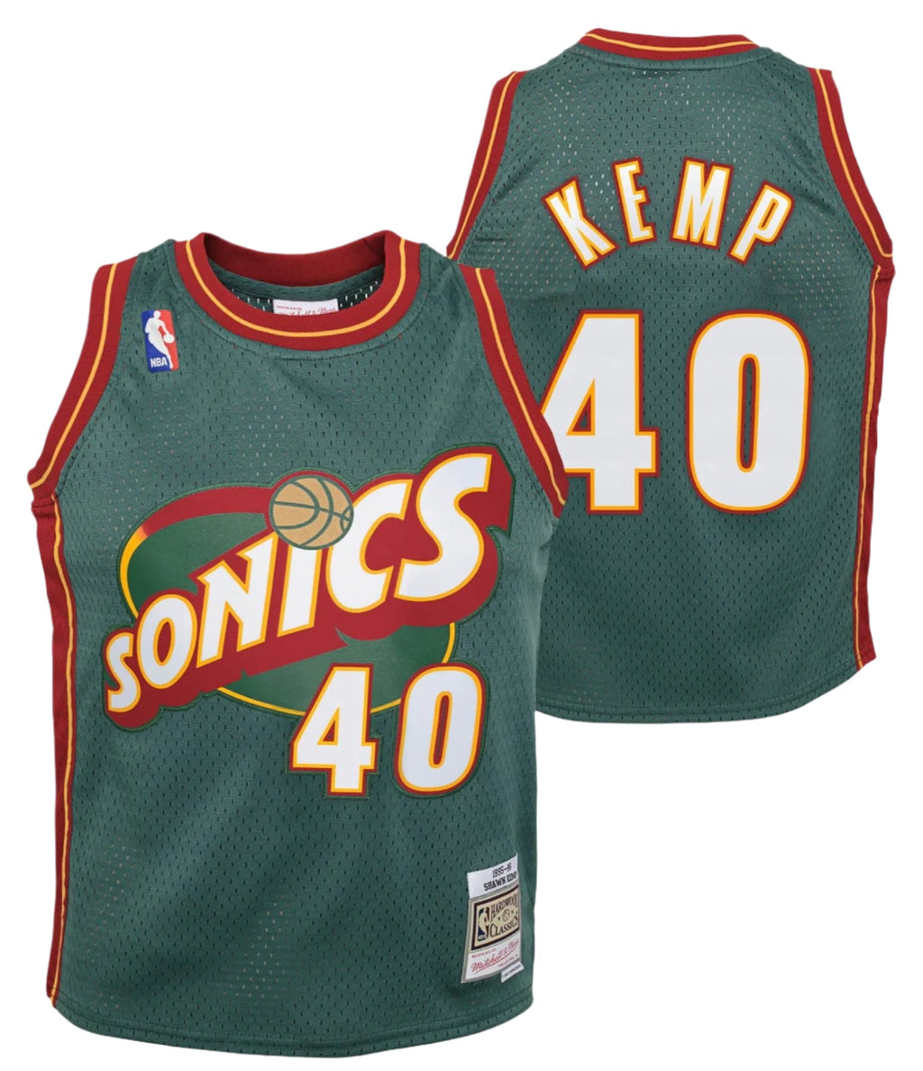 Youth Shawn Kemp Seattle Supersonics Mitchell & Ness 1996-96 Green NBA Swingman Hardwood Classics Jersey product image 1,