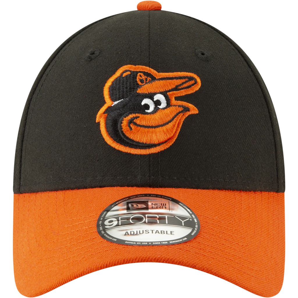 Mens New Era Baltimore Orioles The League 9FORTY Black/Orange Road Adjustable Game Cap product image 2, provided for visual