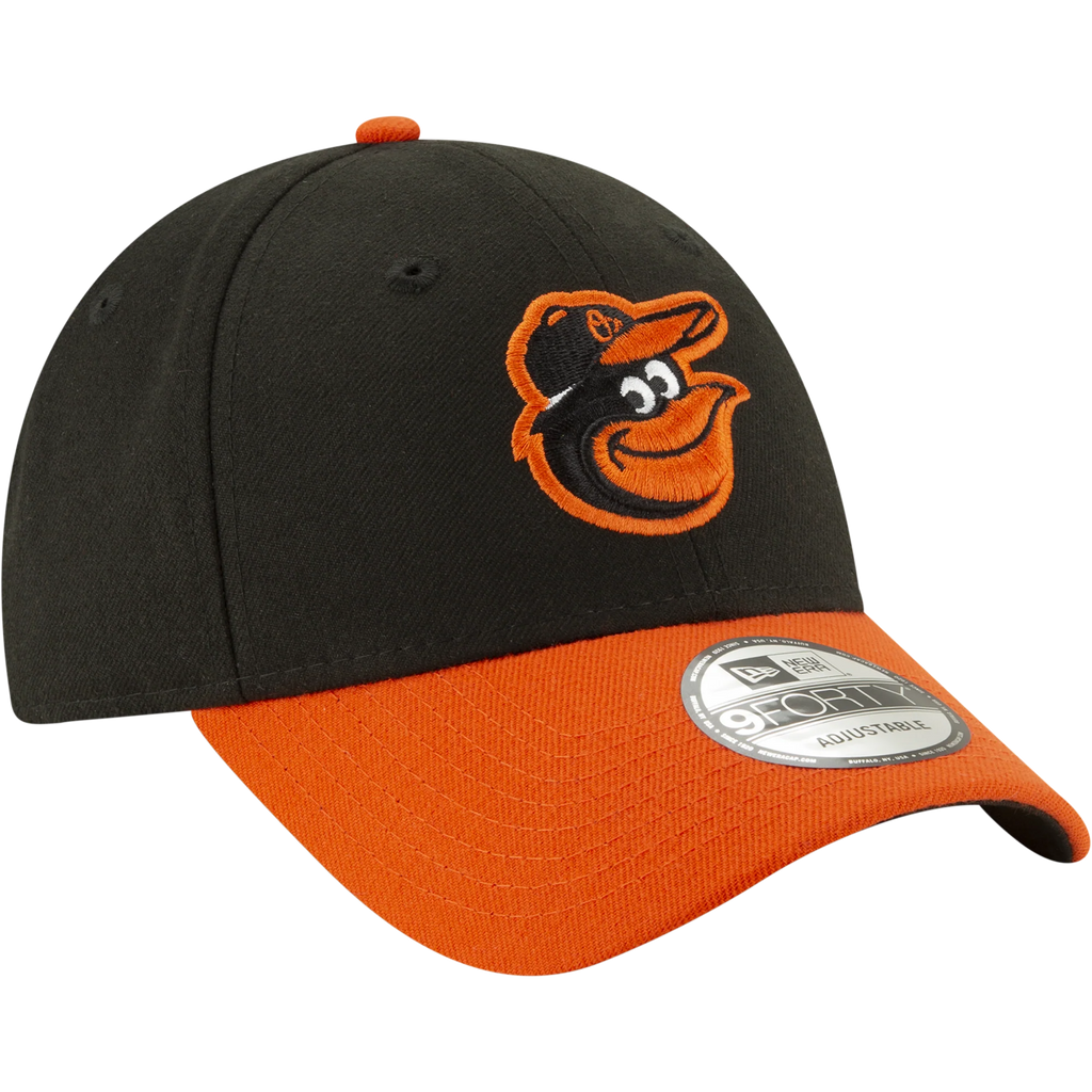 Mens New Era Baltimore Orioles The League 9FORTY Black/Orange Road Adjustable Game Cap product image 3, provided for visual