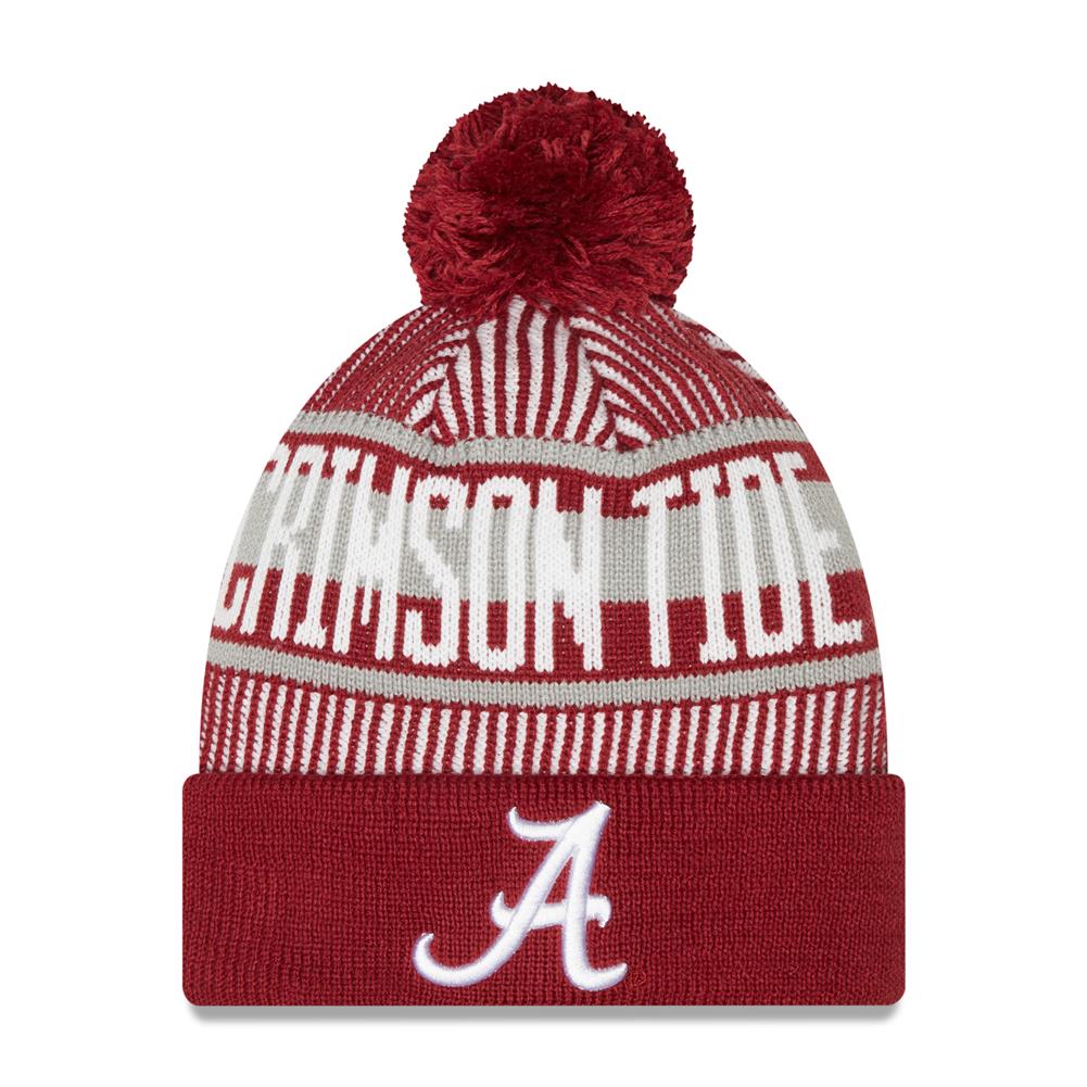 Alabama Crimson Tide Crimson NCAA New Era Knitstripe Cuffed Pom Knit Hat for Men product image 1, provided for visual