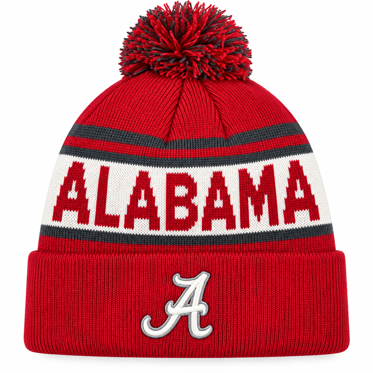 Alabama Crimson Tide NCAA Top of the World Crimson Cuffed Pom Knit Hat product image 1, provided for visual reference and