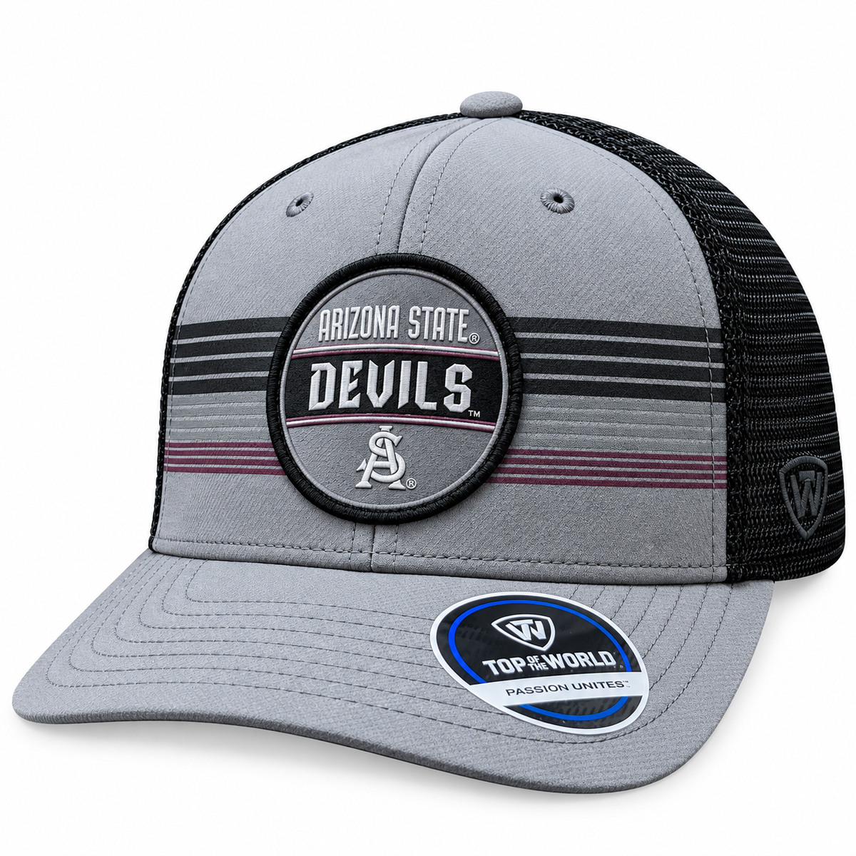 Arizona State Sun Devils Top of the World Gray/Black Trucker Adjustable Snapback Hat product image 1, provided for visual