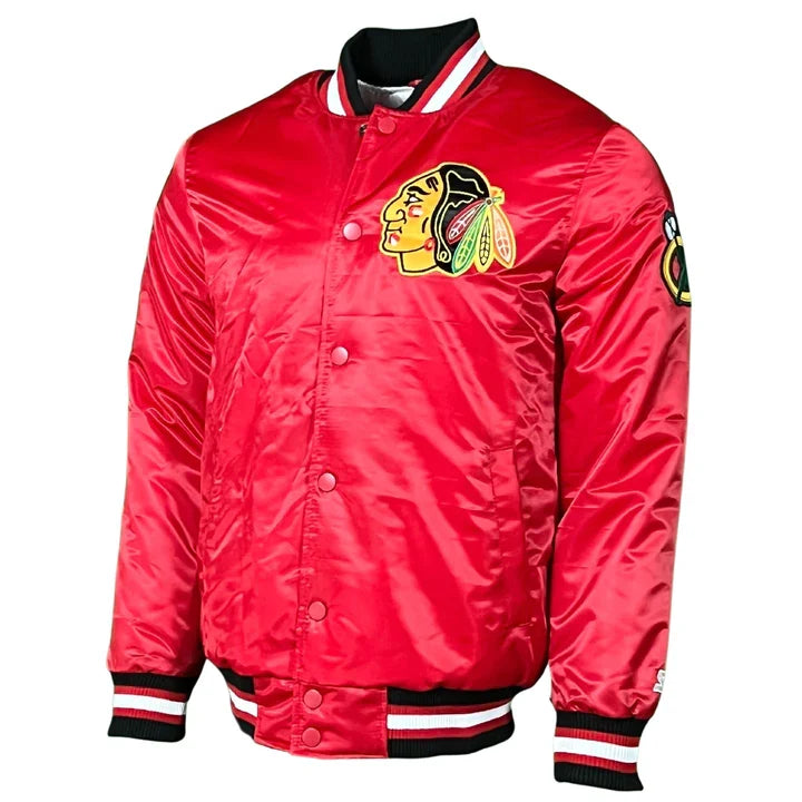 Chicago Blackhawks Old School Original Starter Satin Jacket-Red for Men product image 1, provided for visual reference and