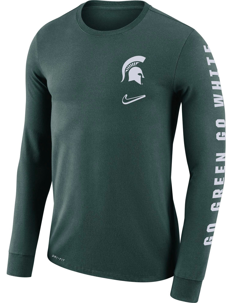 Mens Nike Michigan State Spartans Mantra Green Long Sleeve T-Shirt product image 1, provided for visual reference and