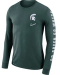 Mens Nike Michigan State Spartans Mantra Green Long Sleeve T-Shirt product image 1, provided for visual reference and