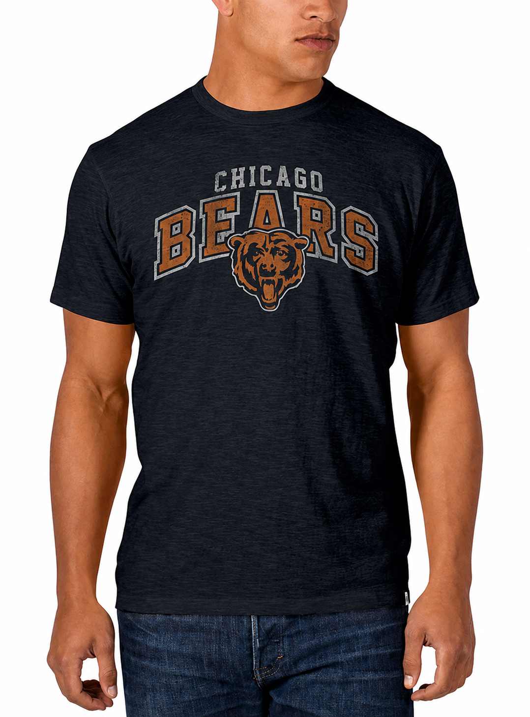 Chicago Bears Mens '47 Brand Foundation Fall Navy Basic Scrum Logo T-Shirt product image 1, provided for visual reference