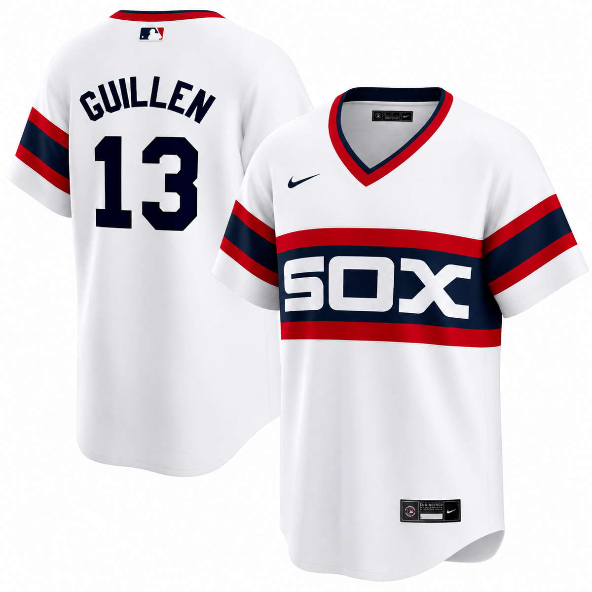 NIKE Men Ozzie Guillen Chicago White Sox 1985 Home White Premium Lettering Replica Jersey product image 1, provided for