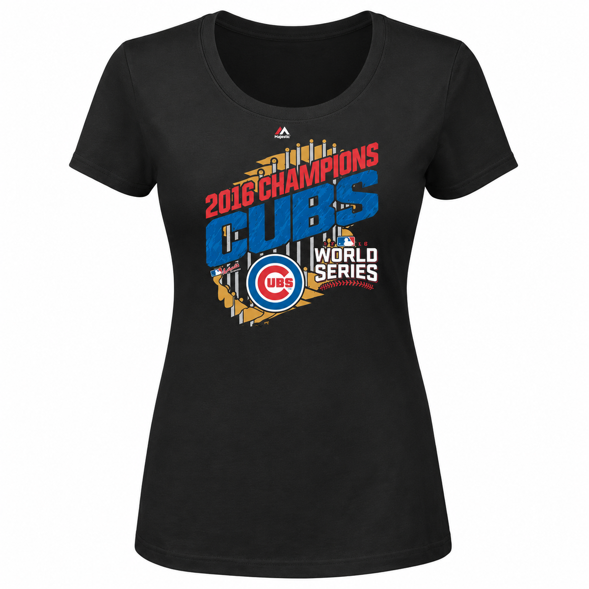 Chicago Cubs Black 2016 World Series Champions Parade T-Shirt for Women product image 1, provided for visual reference and