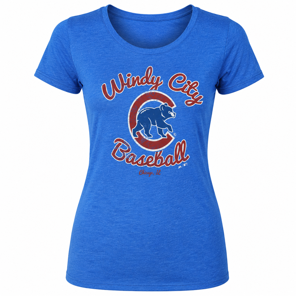 Chicago Cubs Windy City Baseball Royal Blue Distressed Triblend T-Shirt for Women product image 1, provided for visual
