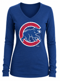 Chicago Cubs Over Sized Walking Bear Logo Long Sleeve Triblend Hoodie T-Shirt for Women product image 1, provided for visual
