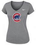 Chicago Cubs Womens Rush Heather Gray V Neck T-Shirt By Nike product image 1, provided for visual reference and product