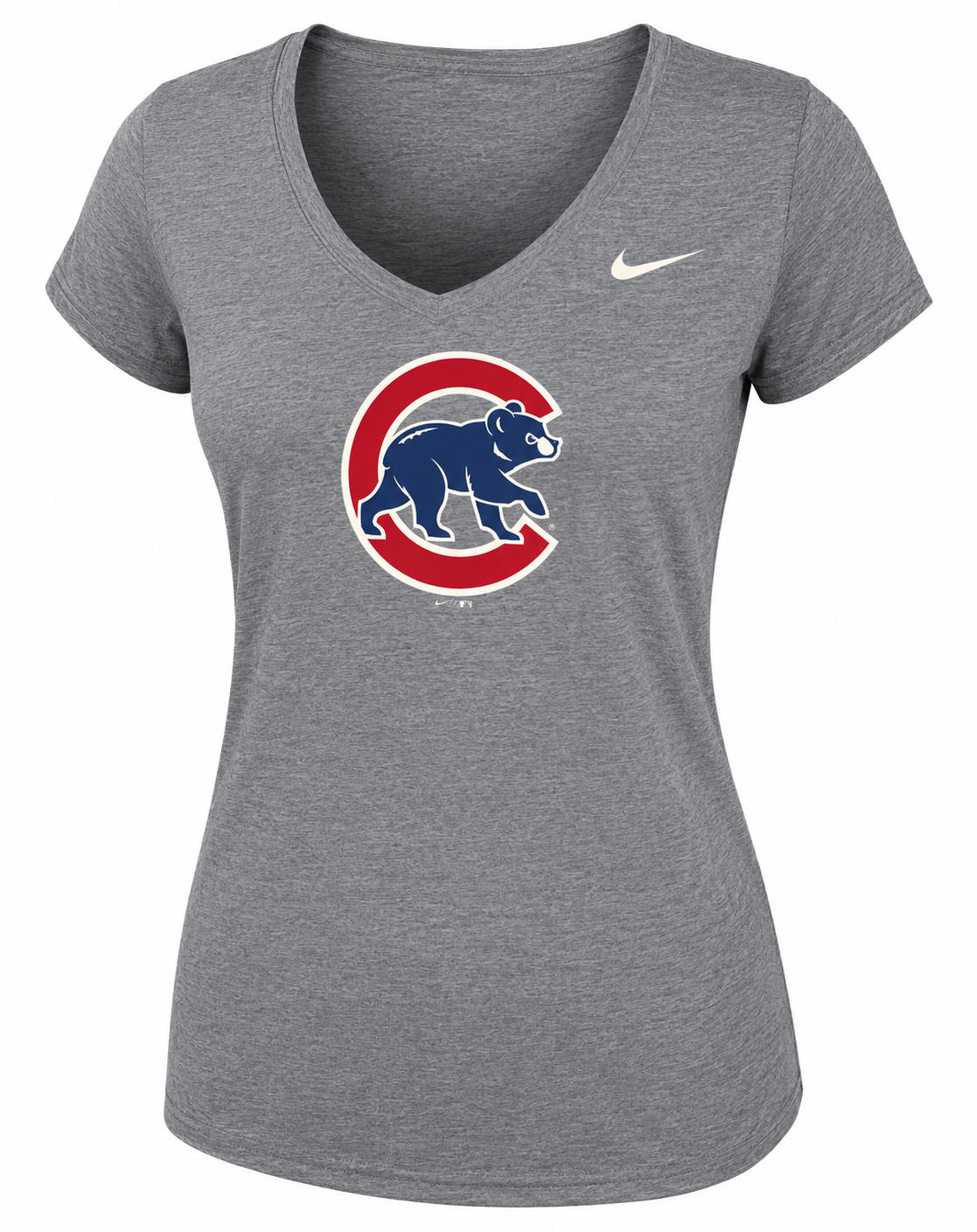 Chicago Cubs Womens Rush Heather Gray V Neck T-Shirt By Nike product image 1, provided for visual reference and product