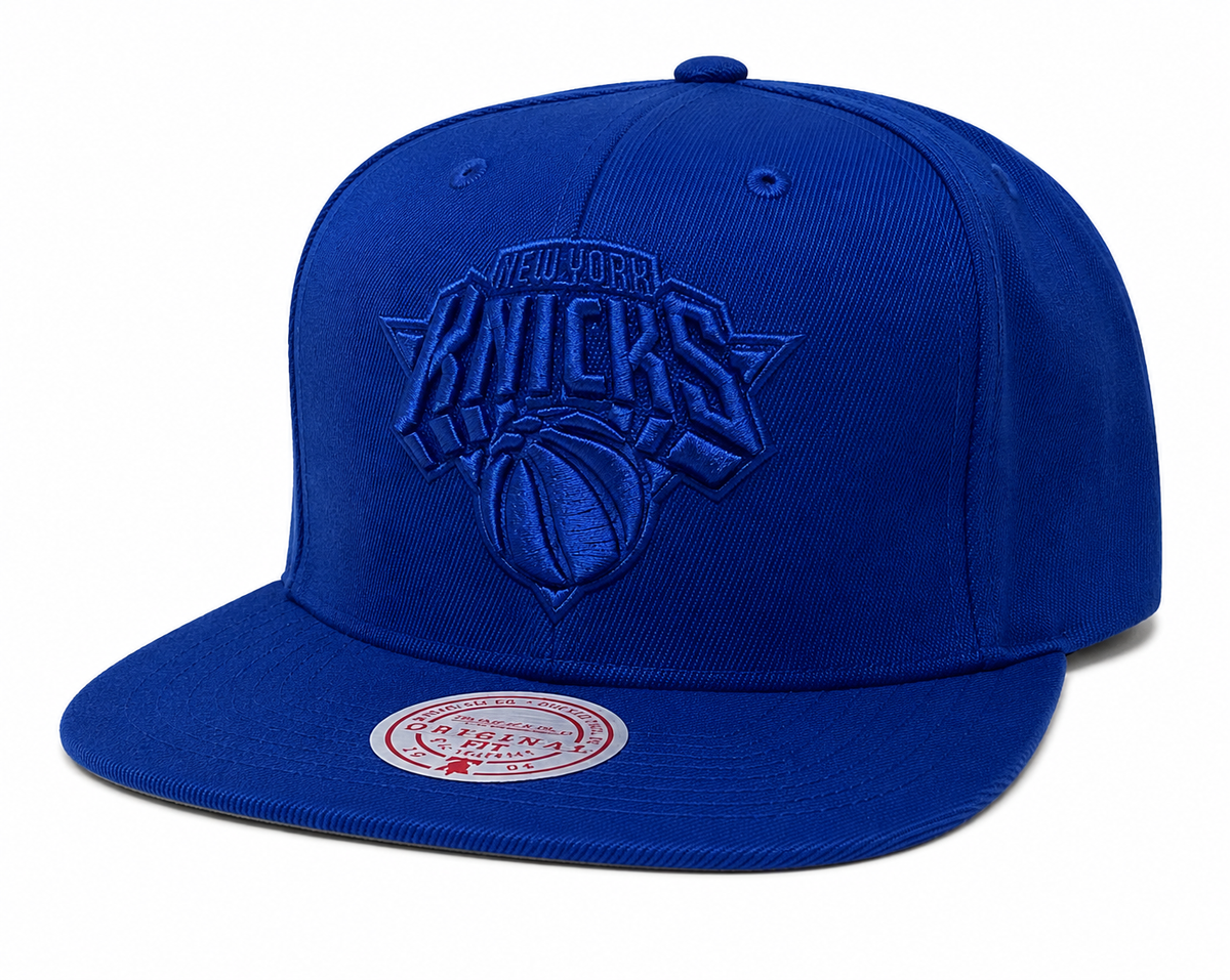 New York Knicks Mitchell & Ness Tonal Eclipse Snapback Hat- Blue product image 1, provided for visual reference and product