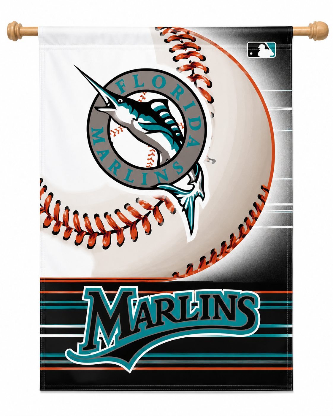 Florida Marlins Throwback Retro Logo Vertical Flag product image 1, provided for visual reference and product detail review
