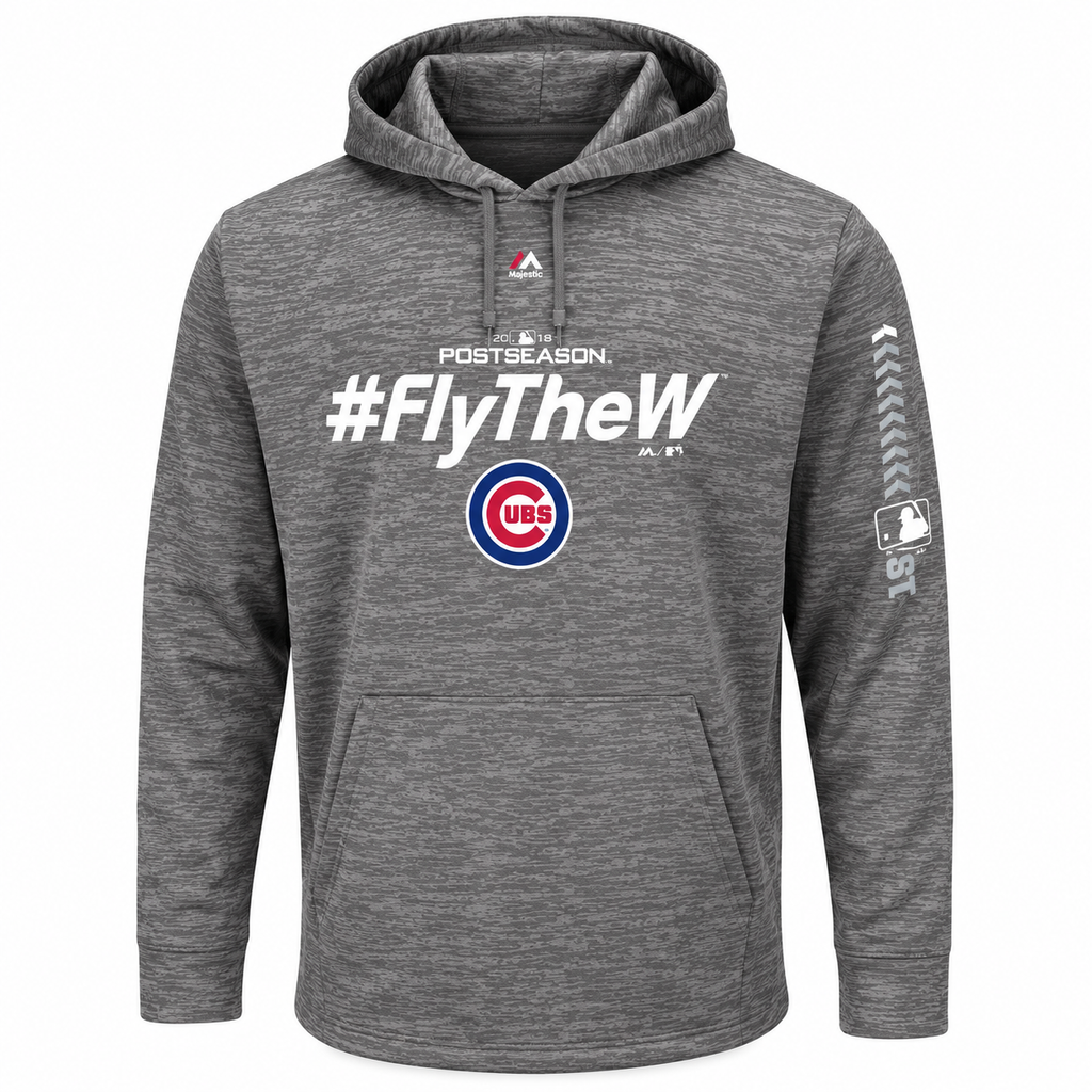 Chicago Cubs Majestic Gray 2018 Postseason Authentic Collection Streak Fleece Pullover Hoodie for Men product image 1,