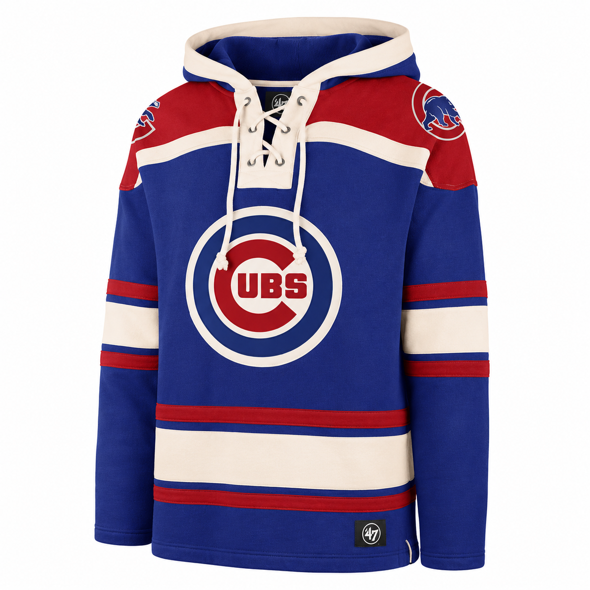 Men’s Chicago Cubs Royal Superior Lacer Hoodie By ’47 Brand product image 1, provided for visual reference and product