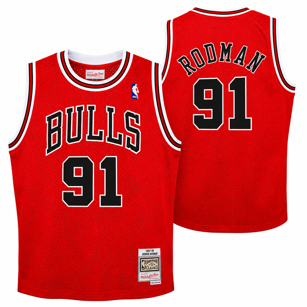 Youth Chicago Bulls Dennis Rodman Mitchell & Ness Red 1995-96 Hardwood Classics Swingman Jersey product image 1, provided