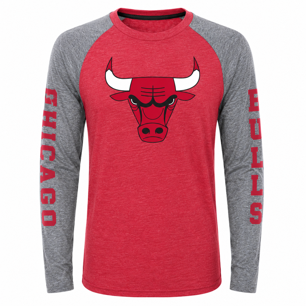 Youth Chicago Bulls Fadeaway Raglan Long Sleeve T-Shirt product image 1, provided for visual reference and product detail