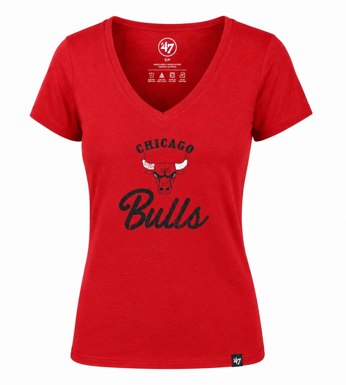 Womens Chicago Bulls Red '47 NBA Spirit Script V-Neck Short Sleeve T-Shirt product image 1, provided for visual reference