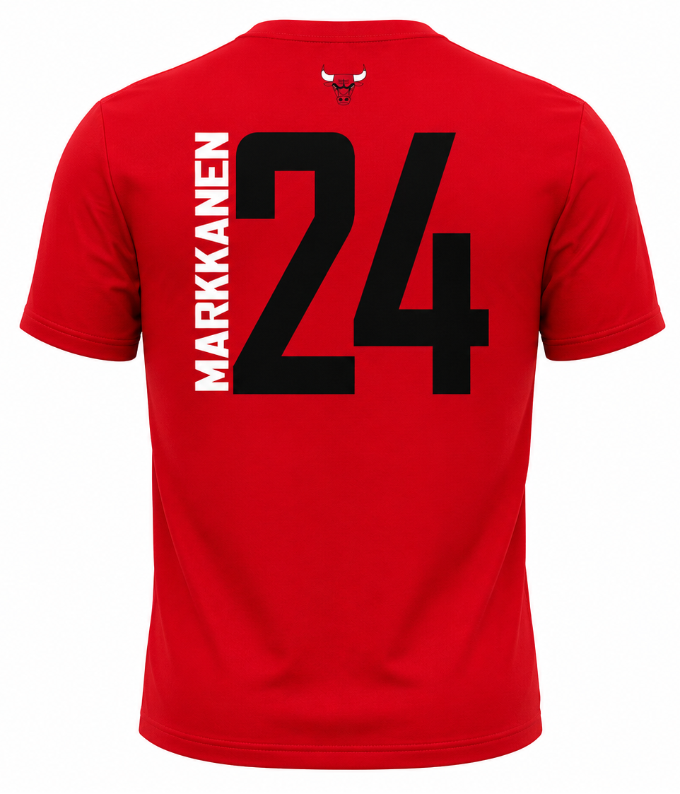 Men’s Chicago Bulls Lauri Markkanen Vertical Name and Number Majestic T-Shirt product image 1, provided for visual reference