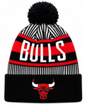 Youth Chicago Bulls NBA New Era Black Junior Knitstripe Cuffed Pom Knit Hat product image 1, provided for visual reference