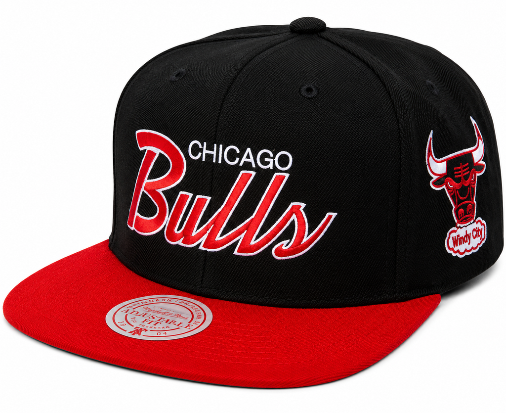 Chicago Bulls HWC Team Script 2.0 Mitchell & Ness Snapback Hat product image 1, provided for visual reference and product