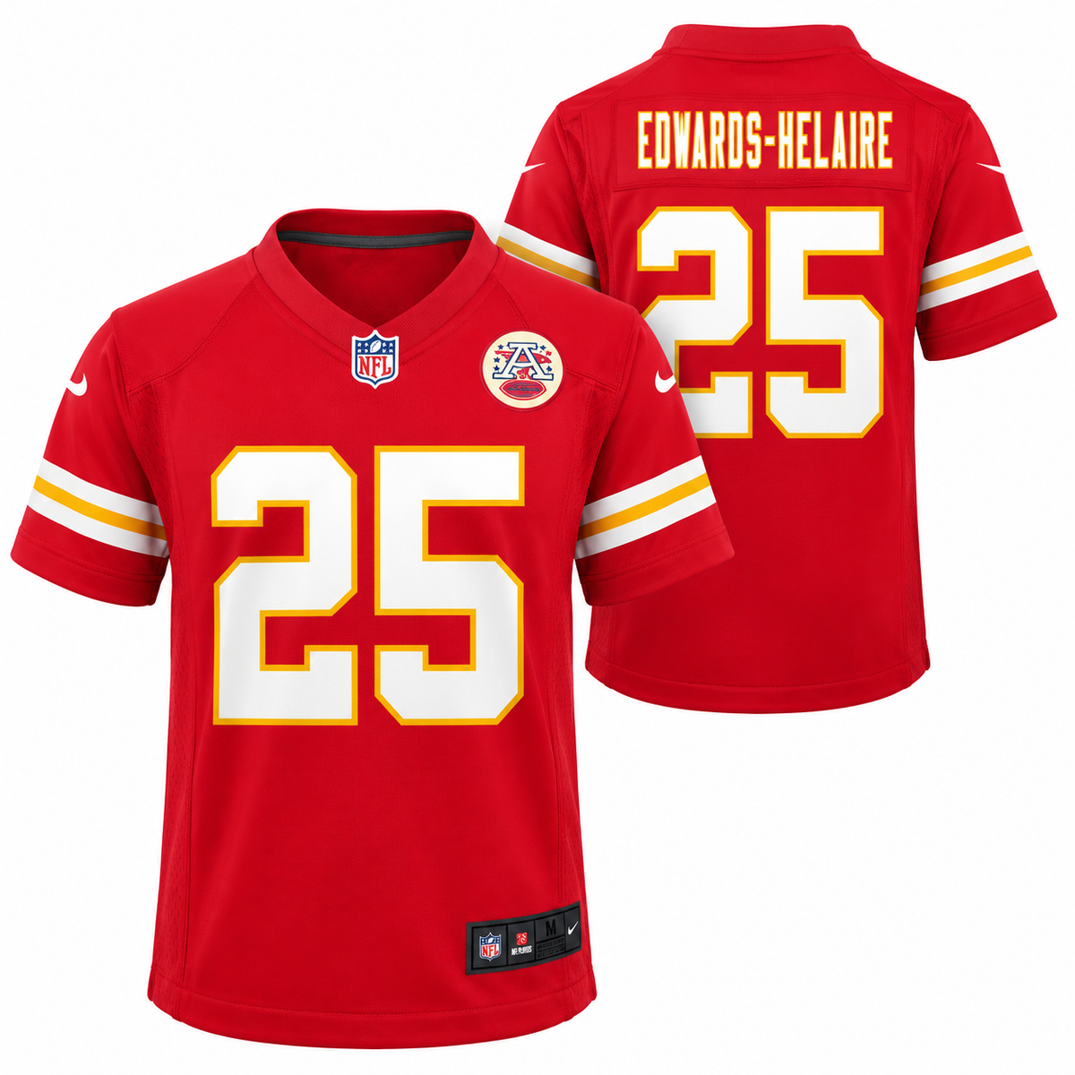 Youth Kansas City Chiefs Clyde Edwards-Helaire Nike Red Game Jersey product image 1, provided for visual reference and