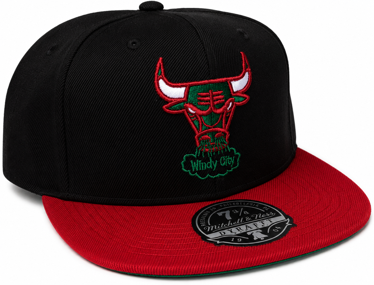Chicago Bulls Mitchell & Ness Hardwood Classics 2 Tone Black/Red Reload 2.0 Dynasty Fitted Hat for Men product image 1,