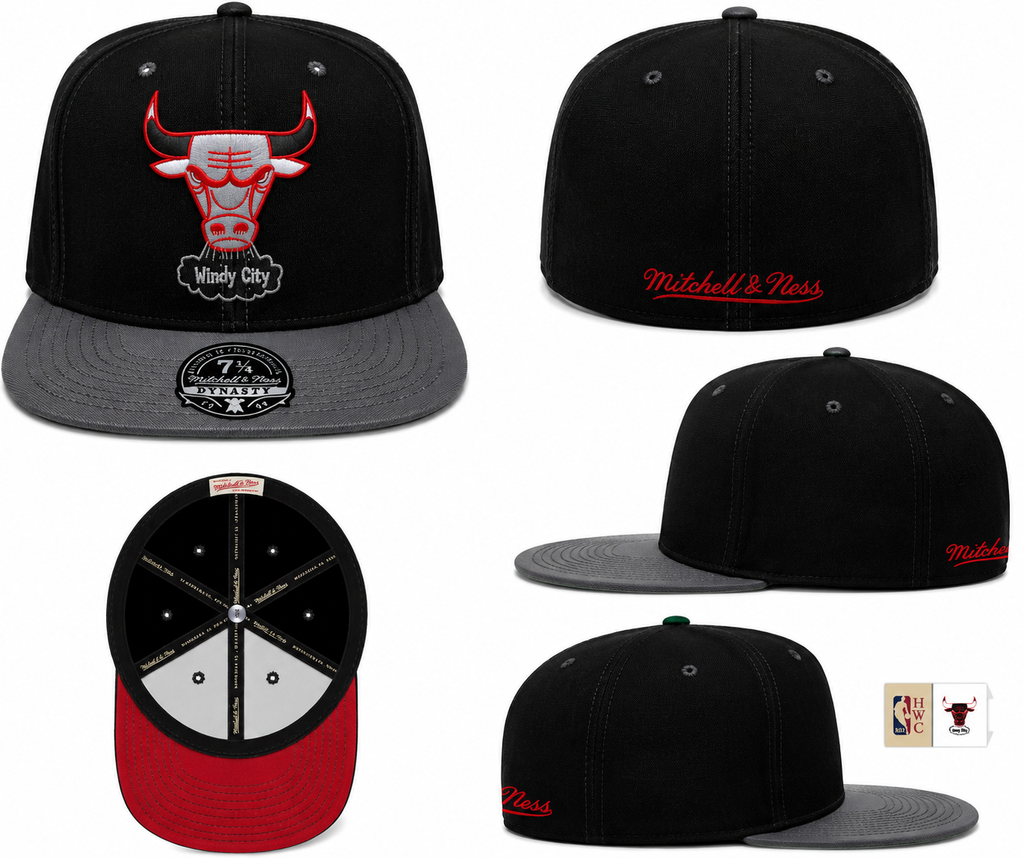 Chicago Bulls Mitchell & Ness Hardwood Classics 2 Tone Black/Gray Reload 2.0 Dynasty Fitted Hat for Men product image 3,
