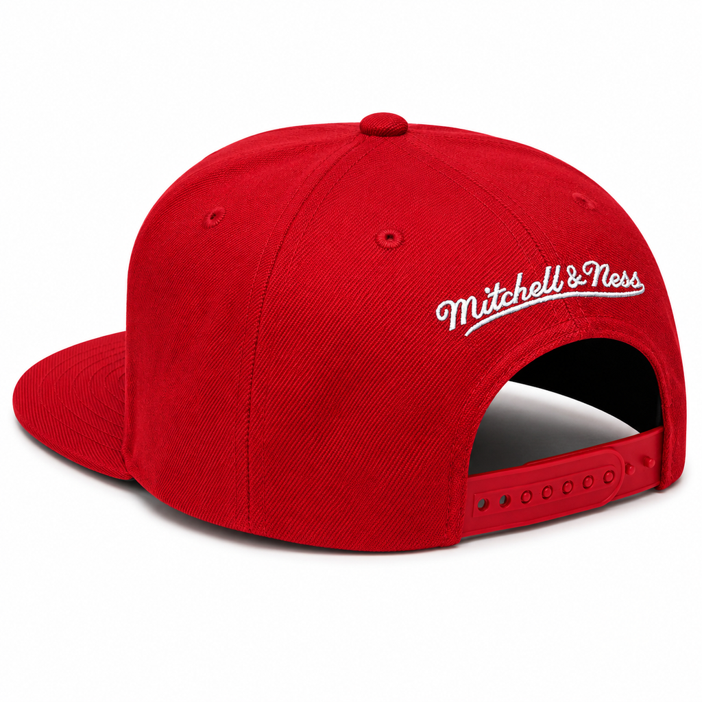 Mens NBA Chicago Bulls White Logo Team Ground Red Snapback Hat By Mitchell And Ness product image 2, provided for visual