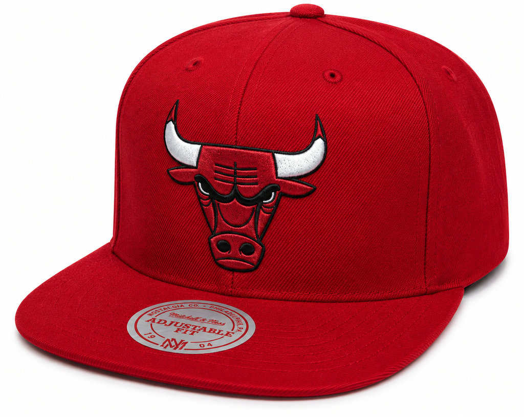 Mens NBA Chicago Bulls Red Team Ground Snapback Hat By Mitchell And Ness product image 1, provided for visual reference and