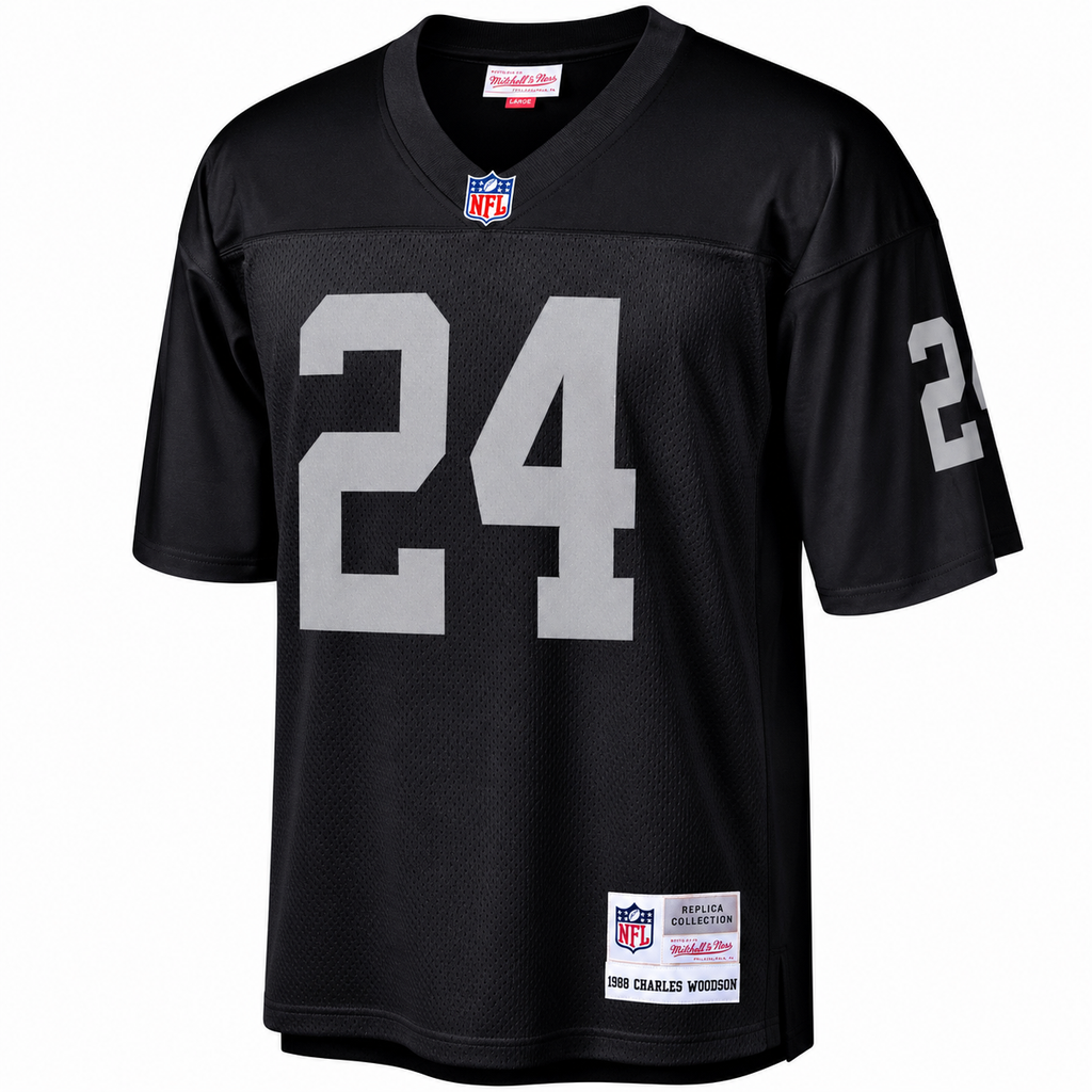 Oakland Raiders Charles Woodson Mitchell & Ness Black 1998 Home Legacy Jersey for Men product image 2, provided for visual