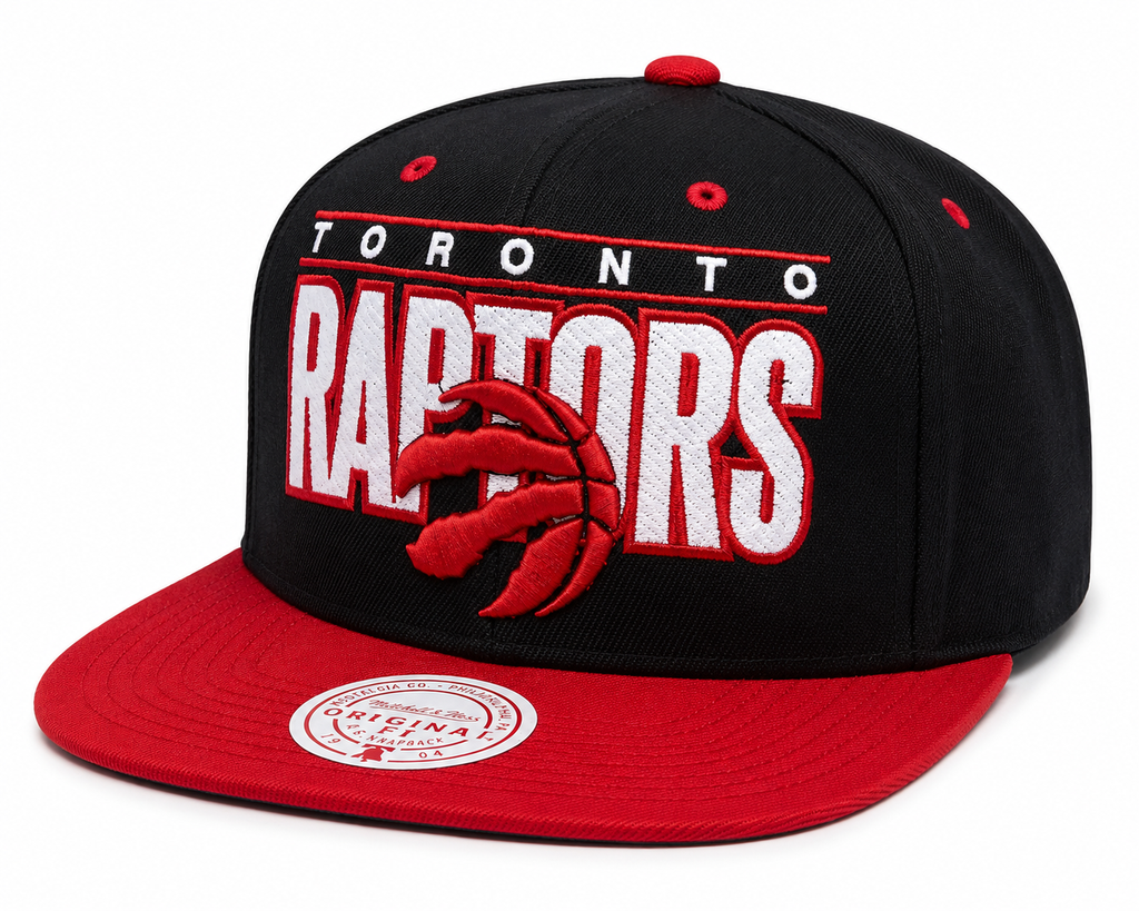 Toronto Raptors Black and Red Billboard Script Mitchell & Ness Snapback Hat product image 1, provided for visual reference