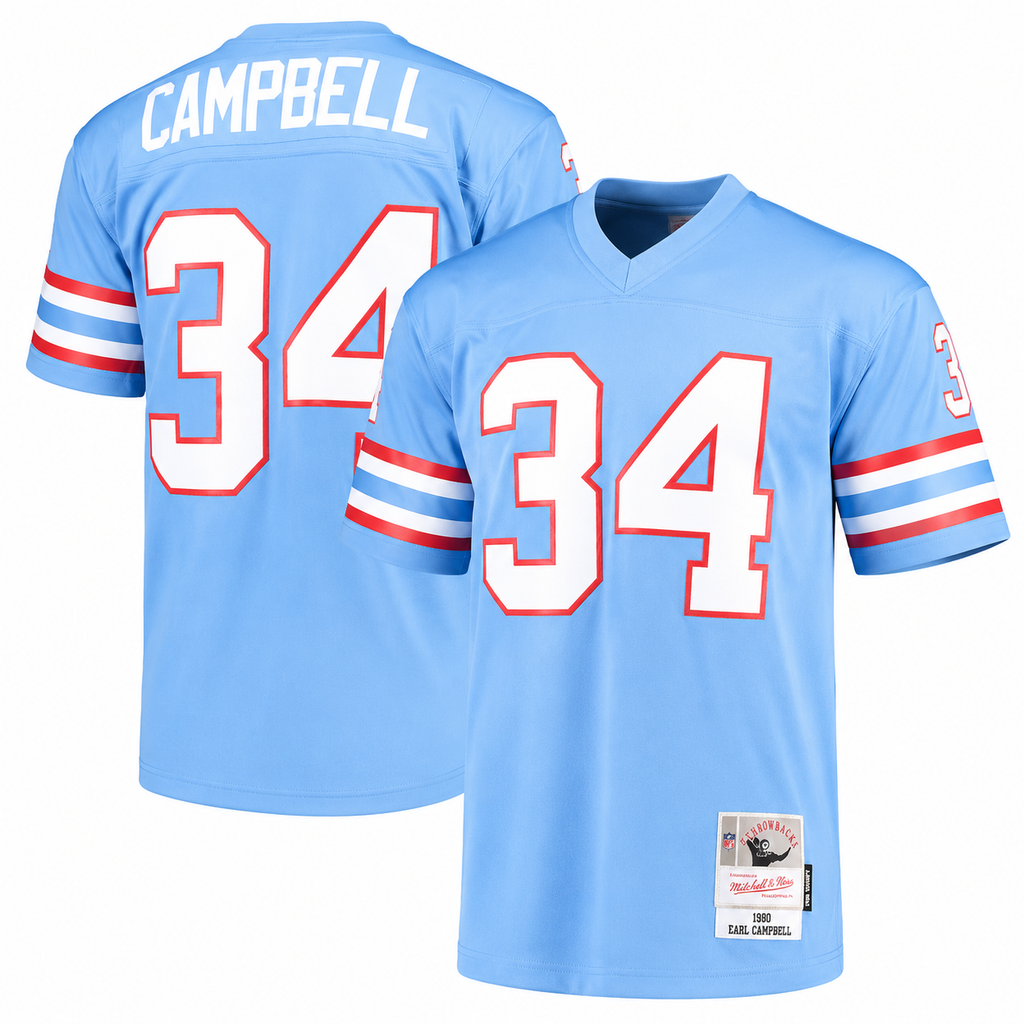 Houston Oilers Earl Campbell Mitchell & Ness Light Blue Legacy Replica Jersey for Men product image 1, provided for visual