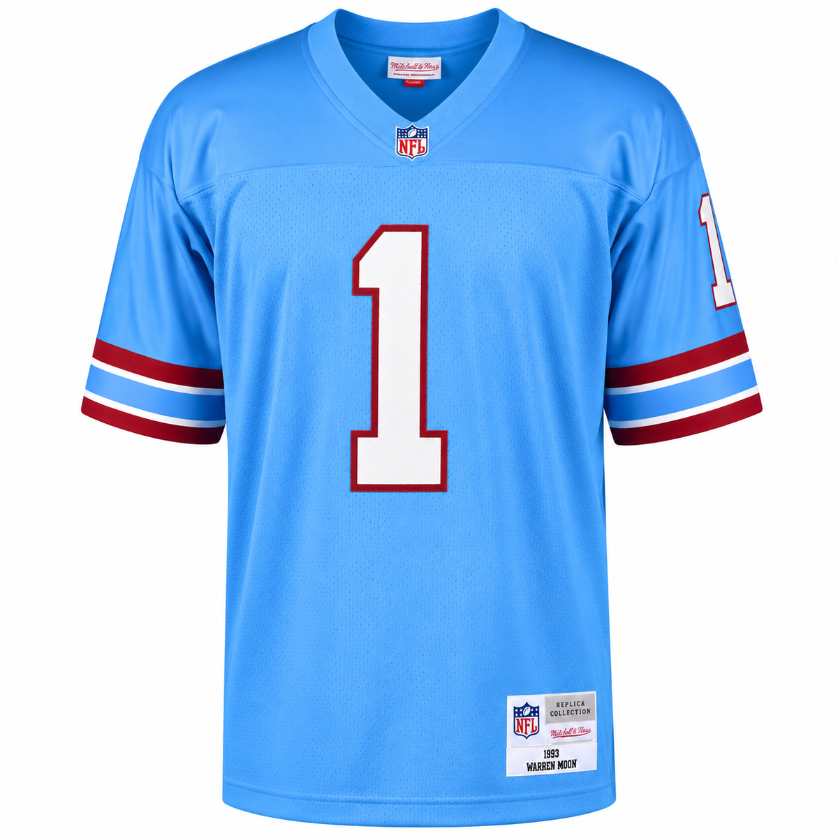 Houston Oilers Warren Moon Mitchell & Ness Light Blue Legacy Replica Jersey for Men product image 2, provided for visual