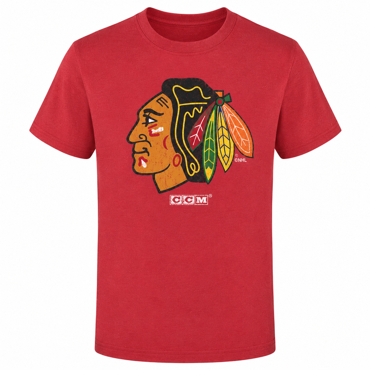 CCM Chicago Blackhawks Youth Red Faded Logo T-Shirt product image 1, provided for visual reference and product detail review