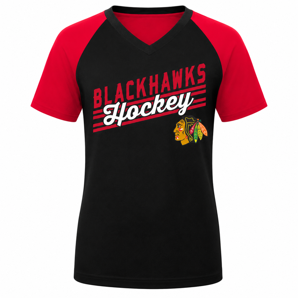 Girls Youth Chicago Blackhawks Goalie Girl Ultra V-Neck T-Shirt product image 1, provided for visual reference and product