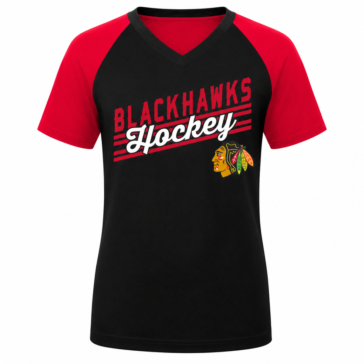 Girls Youth Chicago Blackhawks Goalie Girl Ultra V-Neck T-Shirt product image 1, provided for visual reference and product