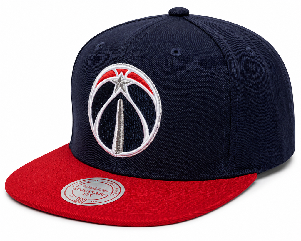 Washington Wizards 2-Tone 2.0 Navy/Red Mitchell & Ness Snapback Hat product image 1, provided for visual reference and