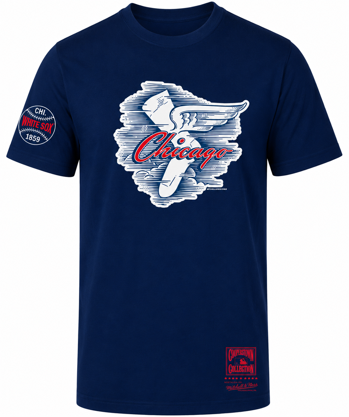 Chicago White Sox Mitchell And Ness Cooperstown Collection Navy 1959 Go Go Hometown Champs T-Shirt for Men product image 1,