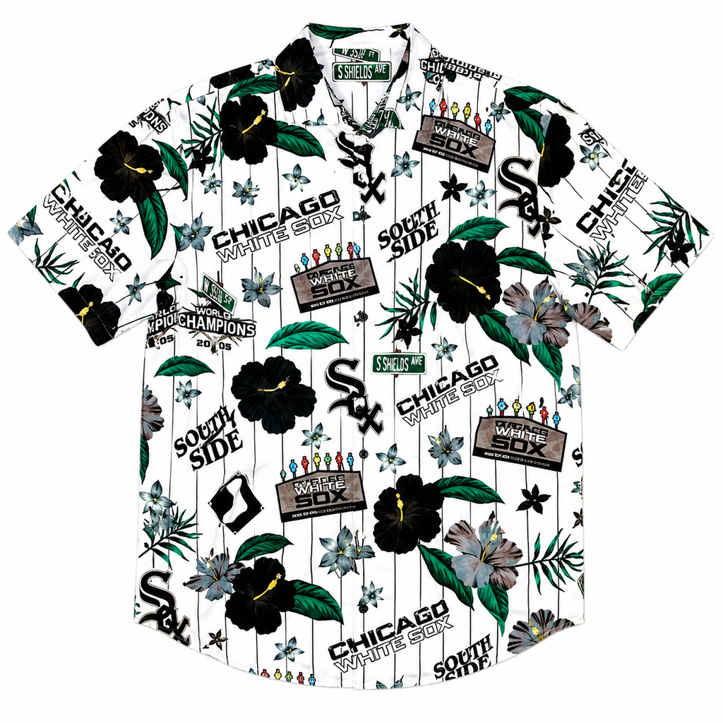 Chicago White Sox White Floral Button Down Hawaiian Shirt for Men product image 1, provided for visual reference and product