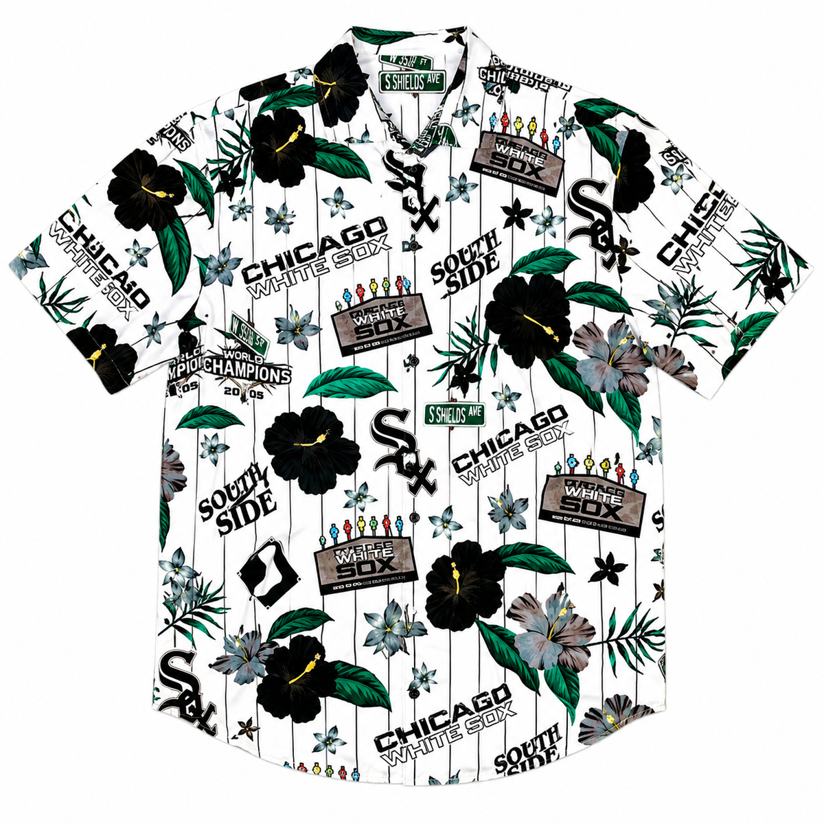 Chicago White Sox White Floral Button Down Hawaiian Shirt for Men product image 1, provided for visual reference and product